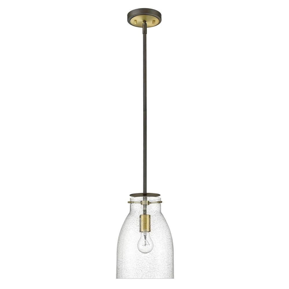 Shelby 8 in. 1-Light Oil Rubbed Bronze and Antique Brass Pendant with Seede
