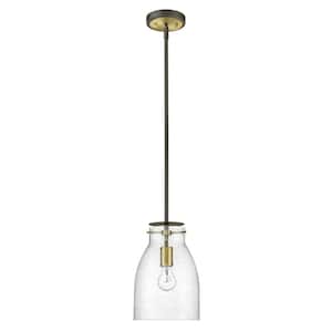 Shelby 8 in. 1-Light Oil Rubbed Bronze and Antique Brass Pendant with Seeded glass