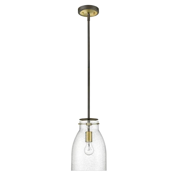 Unbranded Shelby 8 in. 1-Light Oil Rubbed Bronze and Antique Brass Pendant with Seeded glass