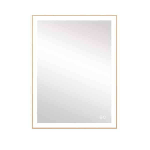 Unbranded 24 in. W x 32 in. H Rectangular Framed Wall Mount LED Anti-Fog Bathroom Vanity Mirror in Gold