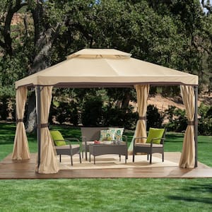 Roseville 10 ft. x 12 ft. Outdoor Patio Gazebo with Beige Canopy