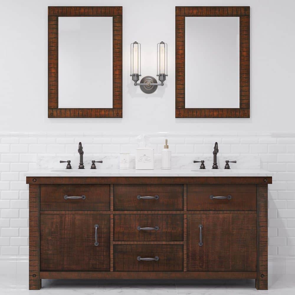 Aberdeen 72" Double Sink Rustic Sierra Vanity with Carrara White Marble Top