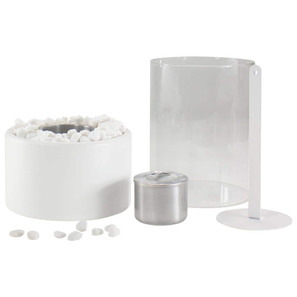 10.5" White Bio Ethanol Tabletop Fireplace with Glass Panels