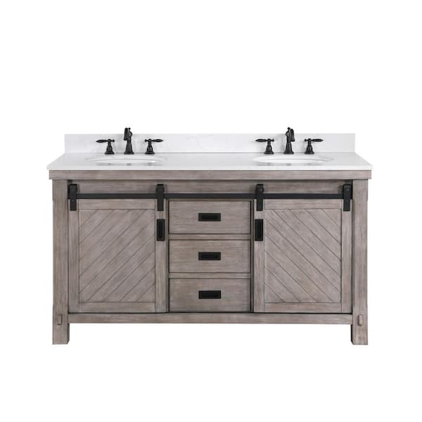 ROSWELL Cortes 60 in. W x 22 in. D x 33.9 in. H Double Sink Bath Vanity in Classical Grey with White Composite Counter Top