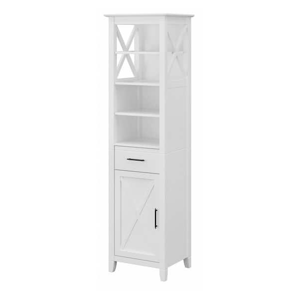 Bush Furniture Key West 18.9 in. W x 15.67 in. D x 68.11 in. H White Particle Board Freestanding Linen Cabinet in White Ash