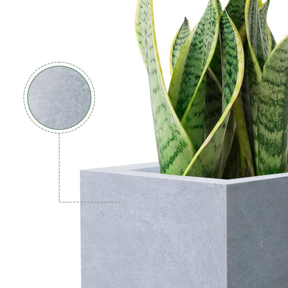 Medium Gray Lightweight Concrete Tall Square Planter