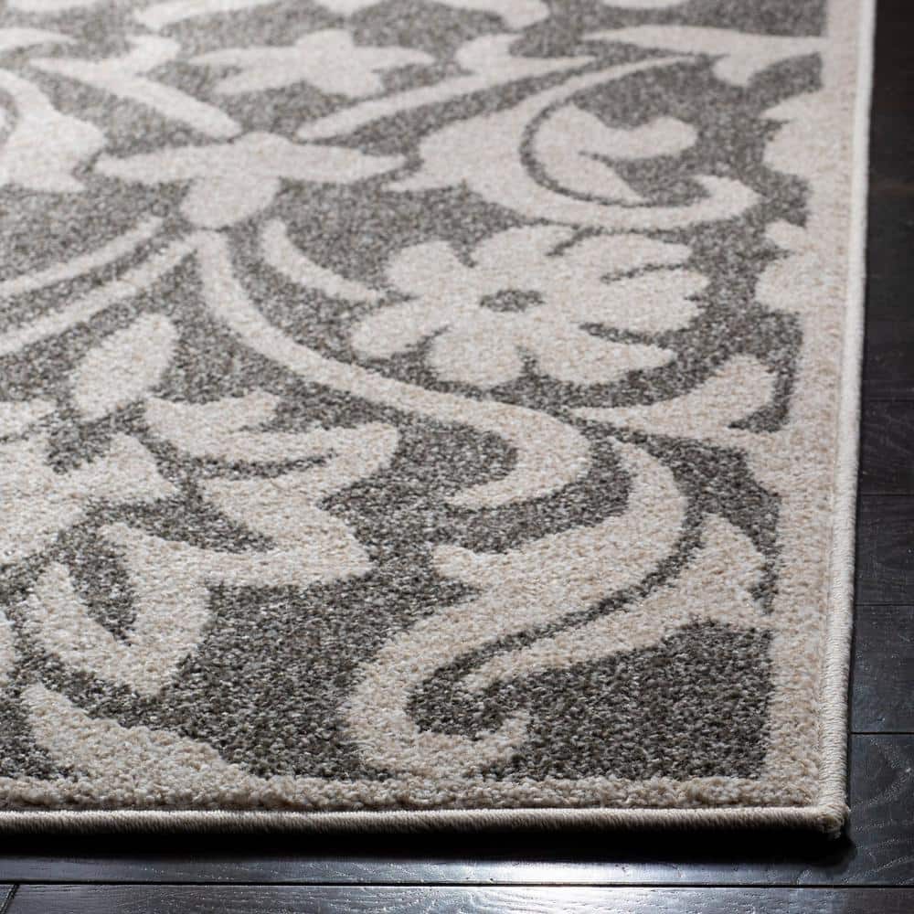 Gray and Beige Floral Synthetic Outdoor Area Rug, 10' x 14'