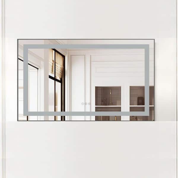 40 in. W x 24 in. H Rectangular Aluminum Framed Backlit and Front Light LED Wall Bathroom Vanity Mirror in Gun Grey