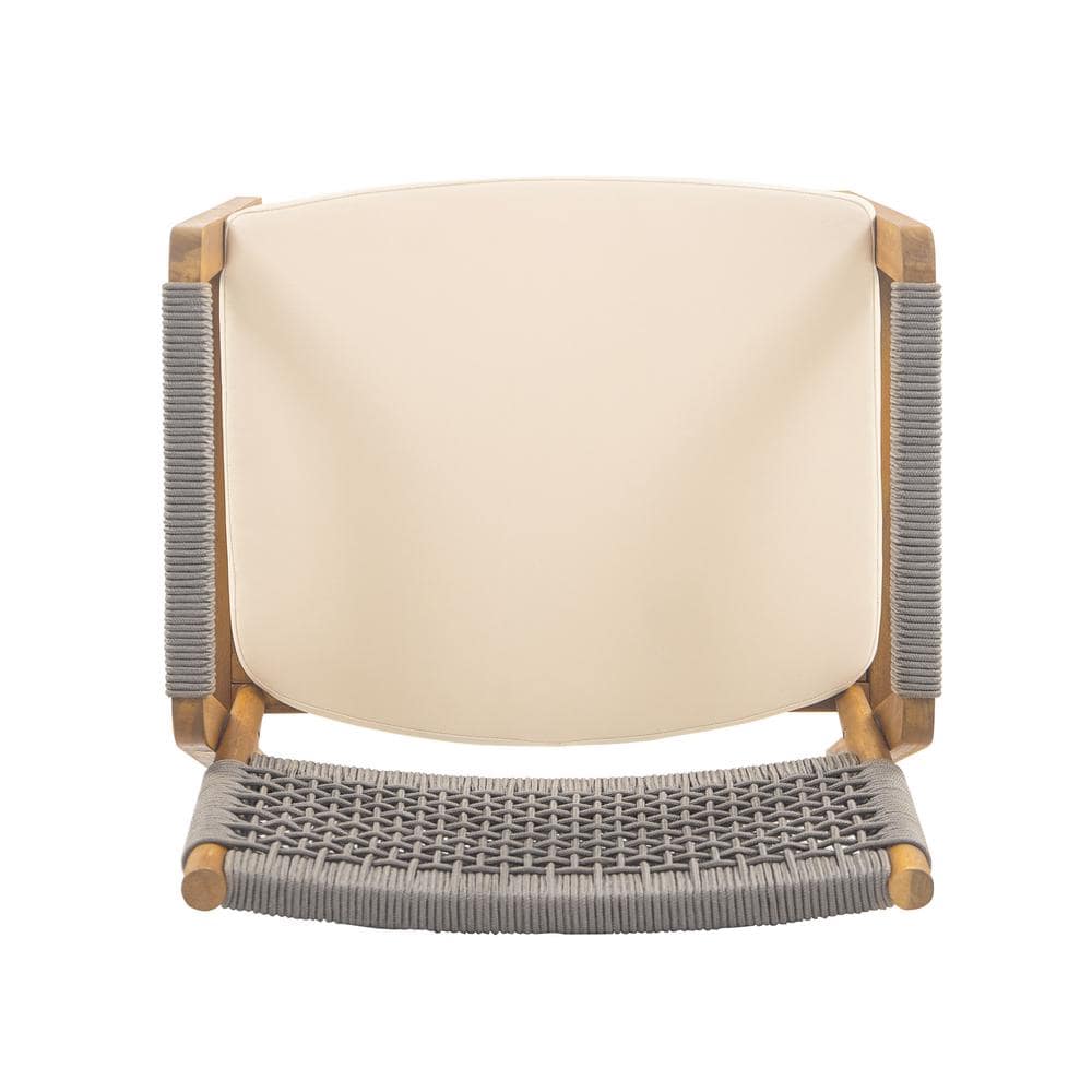 Gray Rope Woven Acacia Wood Dining Chairs with Cushions, Set of 2
