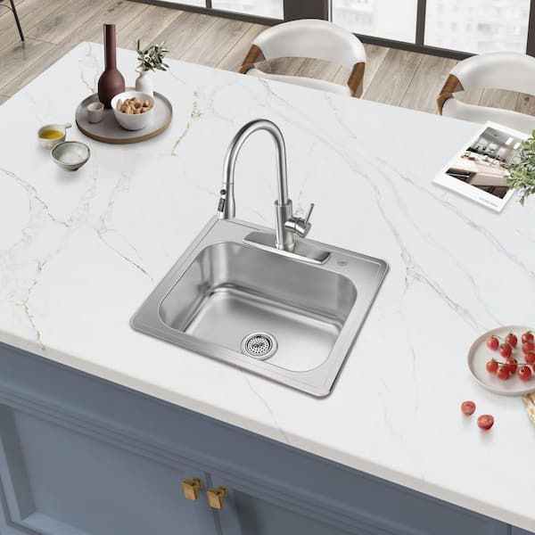 SINKDIRECT 25 in. Drop-In Single Bowl 20-Gauge Stainless Steel