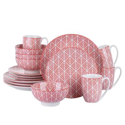 16-Piece Modern Symmetrical Figure Pink Porcelain Dinnerware Sets (Service for Set for 4)