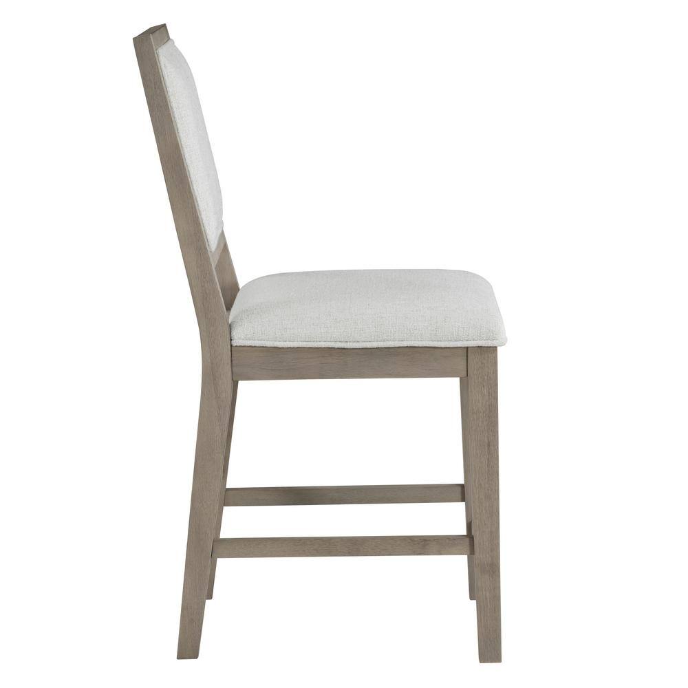 Greige Wood Upholstered Counter Bench with Eggshell Seat