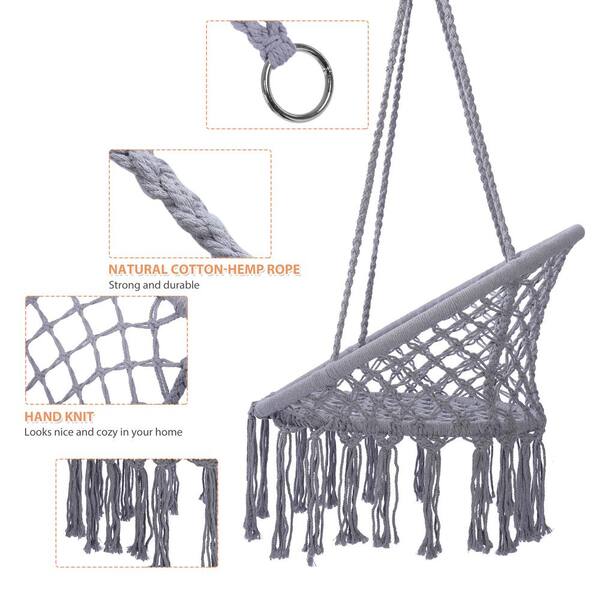 Hammock Chair Macrame Swing Max 330 lbs. Wicker Patio Swing