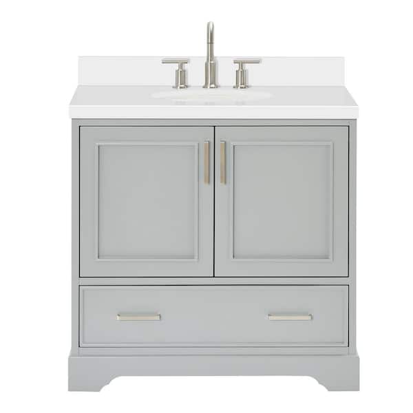 Stafford 36 in. W x 22 in. D x 36 in. H Single Sink Freestanding Bath Vanity in Gray with Pure White Quartz Top