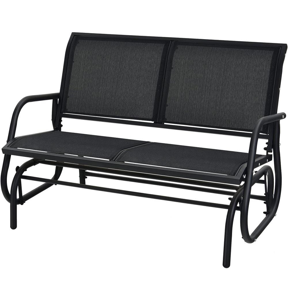 48 in. Black Metal Outdoor Glider with Steel Frame for Patio, Backyard, Poo