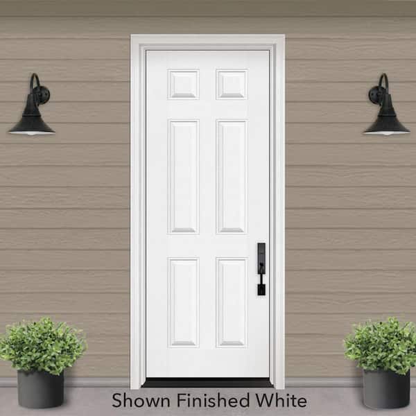 Regency 36 in. x 96 in. 6 Panel LHIS Unfinished White Mahogany Fiberglass Prehung Front Door with 4-9/16 Jamb
