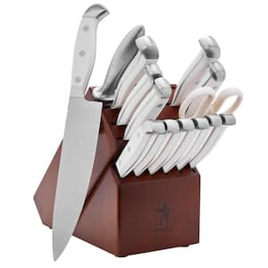 Statement Stainless Steel 15-Piece Knife Block Set, White Handles