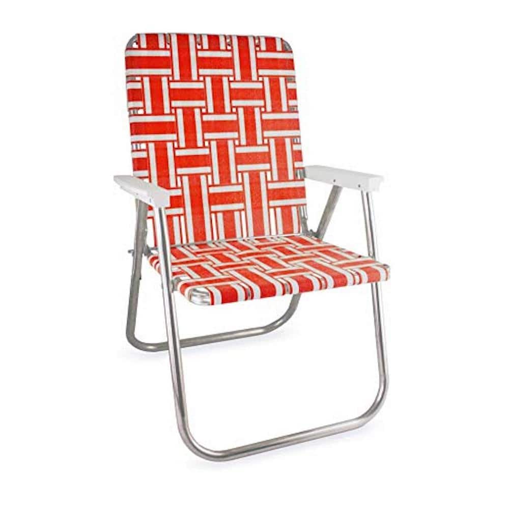 Durable Orange and White Aluminum Lightweight Stackable Folding Lawn Chair 