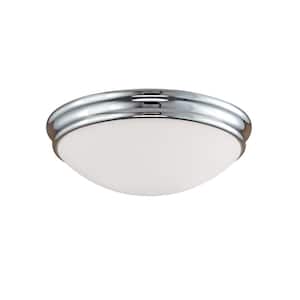 12 in. W 2-Light Chrome Ceiling Fixture Flush Mount Bowl with Glass Shade