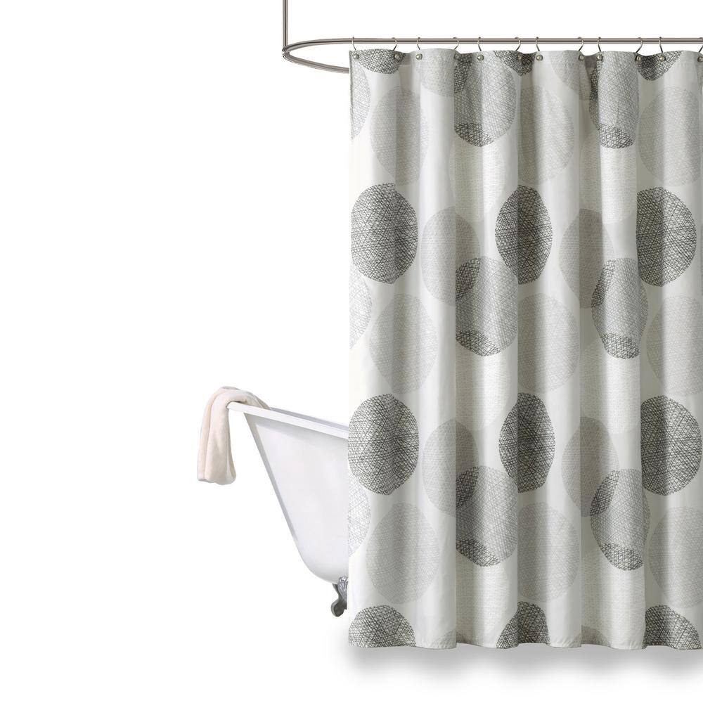 Gray Geometric Fabric Shower Curtain with Liner, 72x72"