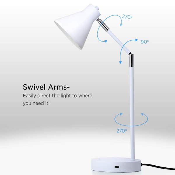 O’Bright LED Desk Lamp with USB Charging Port, 100% Metal Lamp, 270° Flexible Swivel Arms, Soft White LED Reading Light (3000K), Bedside Reading
