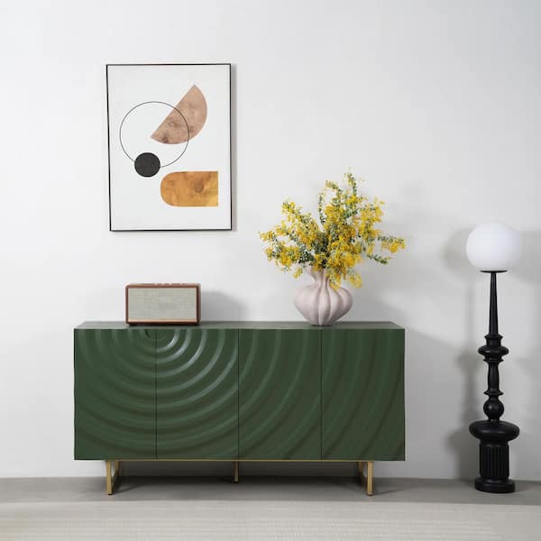 CHRISTOPHER KNIGHT HOME Harper Green Wood 60 in. W Modern Buffet Storage Sideboard with Adjustable Shelves, Doors, Metal Legs