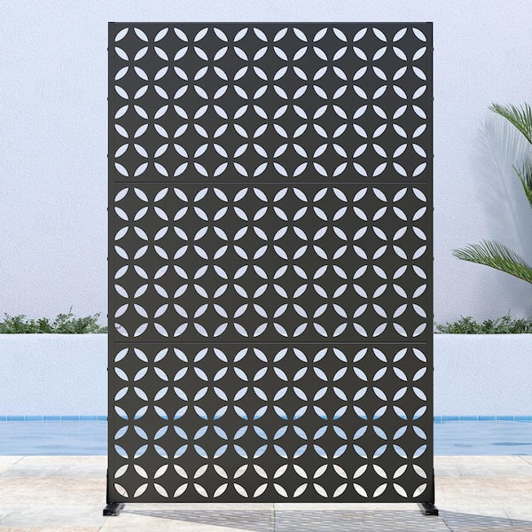 Wooakway 72 in. x 47 in. Black Metal Privacy Screen Fence Panel