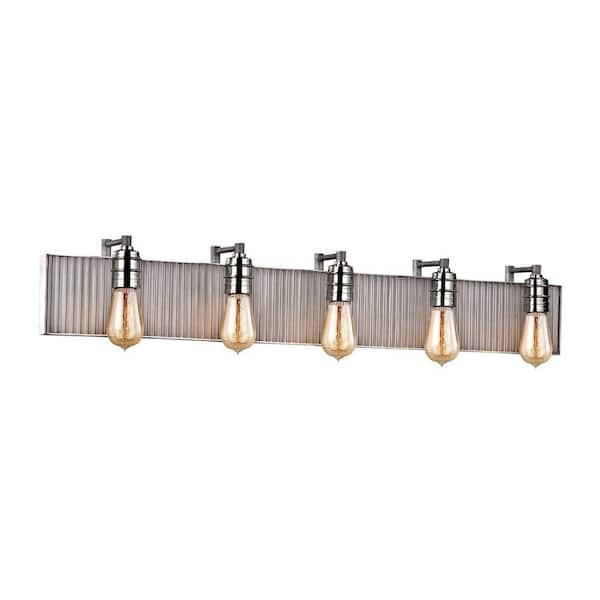 Titan Lighting Corrugated Steel 5-Light Weathered Zinc and Polished Nickel Vanity Light