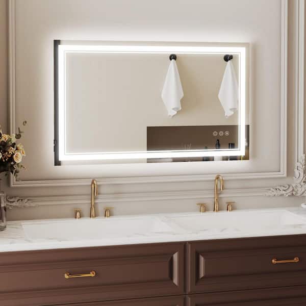 40 in. W x 24 in. H Modern Rectangular Frameless LED Lighted Anti-Fog Wall Bathroom Vanity Mirror in Tempered Glass