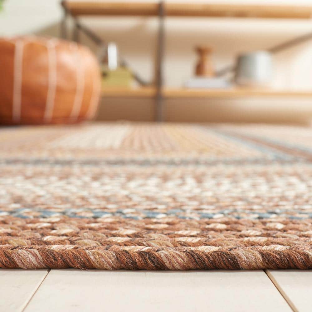 Ivory and Brown Braided Reversible Synthetic Area Rug
