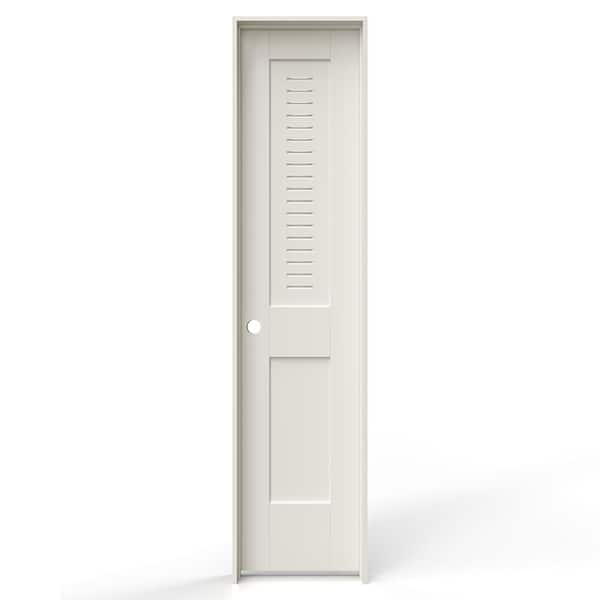 JELD-WEN 18 in. x 80 in. 2 Panel Right-Handed Primed MDF Wood Single Prehung Interior Door Upper Modern Ventilated Panel Louver