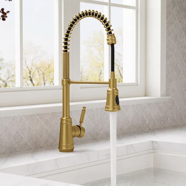 22.3 in. Single Handle 360° Swivel Pull Down Sprayer Kitchen Faucet with Advanced Spray in Brushed Gold