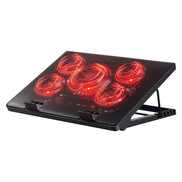 Vrbgify Laptop Cooling Pad with 5 Quiet Fans, Adjustable Height, 2 USB Ports and 2-Switch for 12-17  in., for Gaming, Cooling