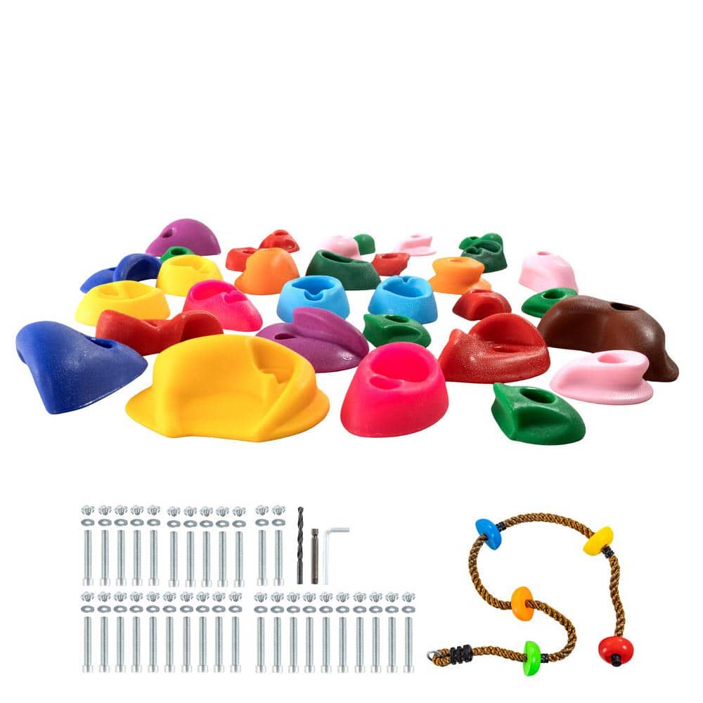 32-Rock Climbing Holds, Multi-Size and Colored, For Kids and Adults, Rock Wall Holds with Colored Climbing Rope product image for price tracking