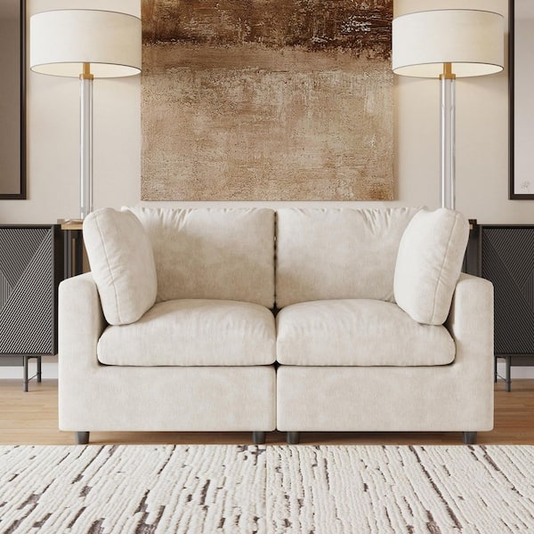 Cloud Couch 67 in. Square Arm Chenille Modular Sofa Convertible Love 2 Seater with Washable Cover for Apartment in Beige