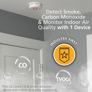 Smart Smoke and Carbon Monoxide Detector with Indoor Air Quality Monitor, Hardwired, 10-Year Lithium Backup Battery
