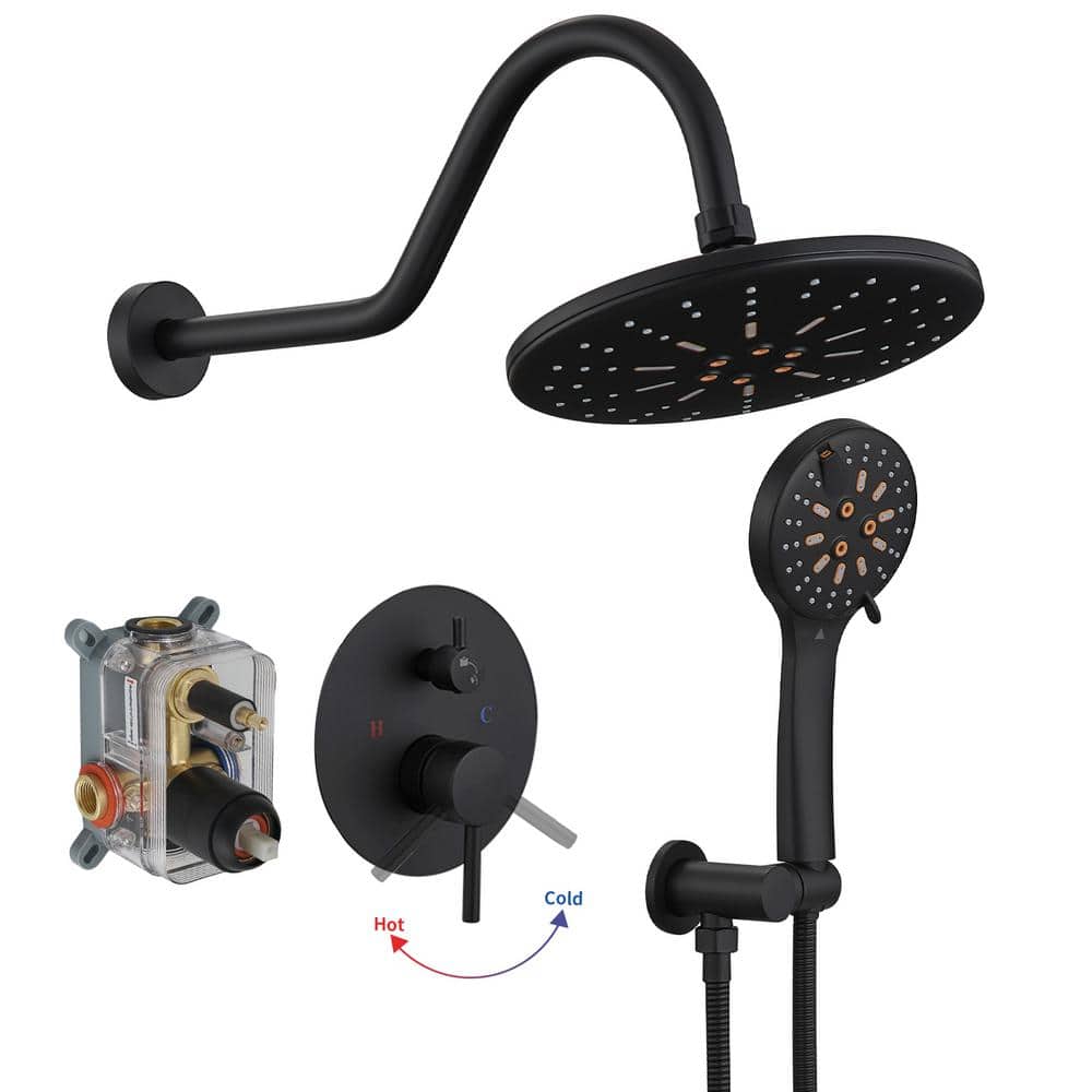 Round Single Handle 2-Spray Rain Shower Head Shower Faucet 2.5 GPM with High Pressure in. Matte Black(Valve Included) price history on PriceWatchPro