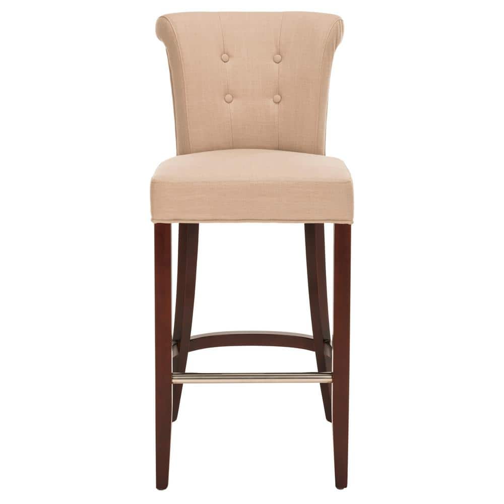 Transitional True Taupe Linen Blend Bar Stool with Cherry Mahogany Frame