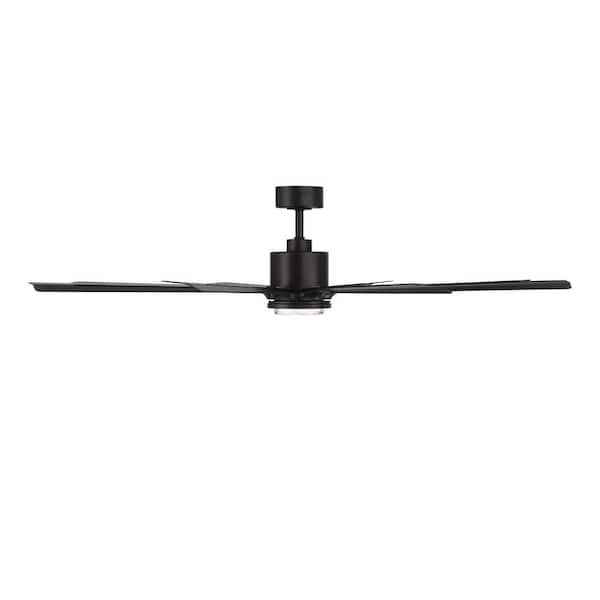 Size Matters 56 in. Smart Indoor/Outdoor Matte Black Downrod Mount Windmill Ceiling Fan Selectable 4CCT Integrated LED