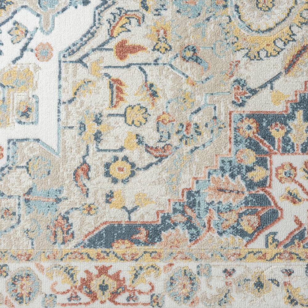 Arcady Ivory and Blue Synthetic Medallion Runner Rug