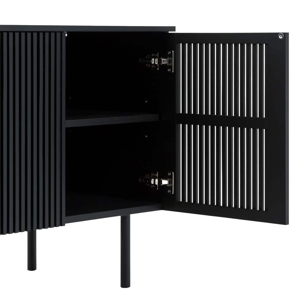 Pasadena Black Oak Wood 66" 4-Door Buffet Cabinet