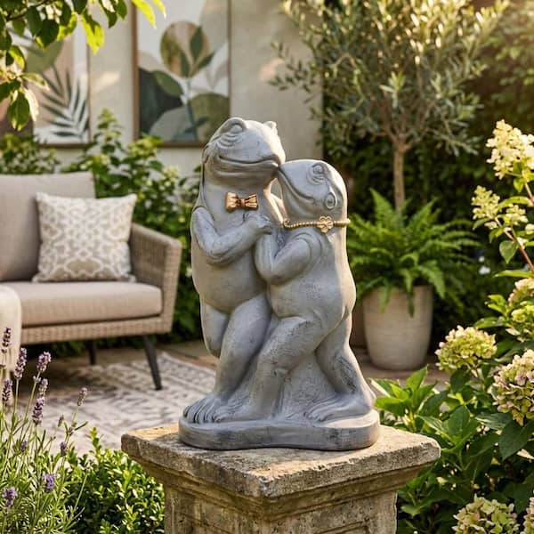 Evergreen 11 in. H Verdigris Resin Praying Frog Garden Statue