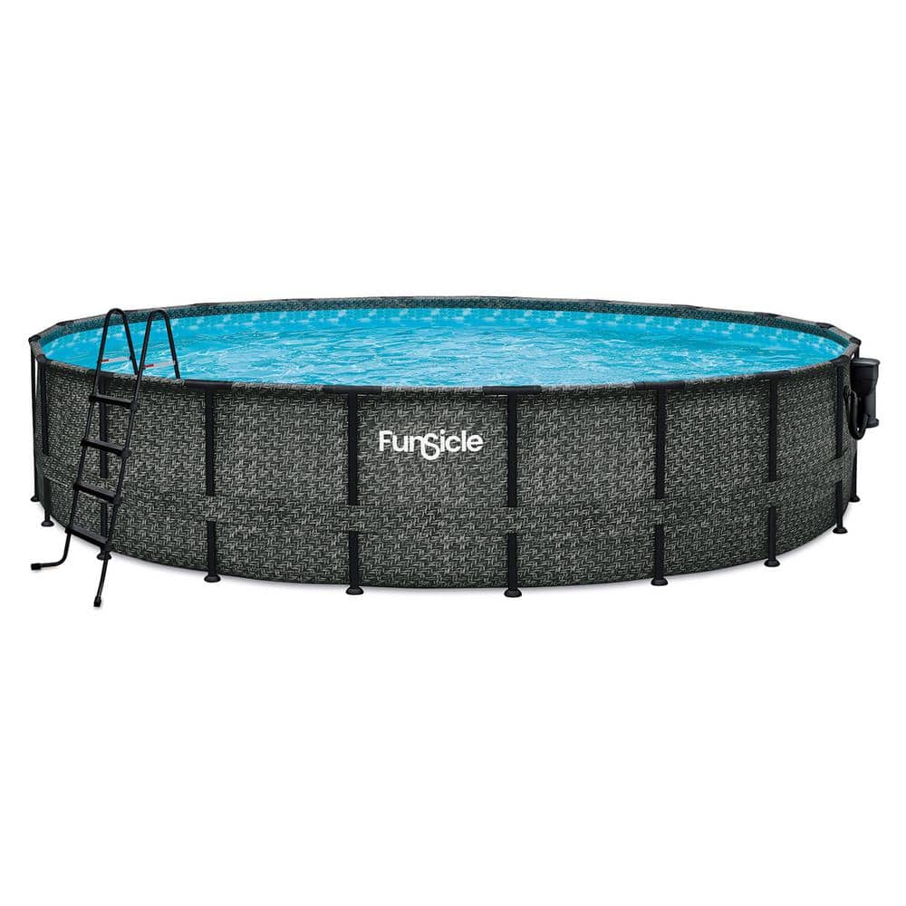 20' Round Gray Metal Frame Above Ground Pool with Filter Pump