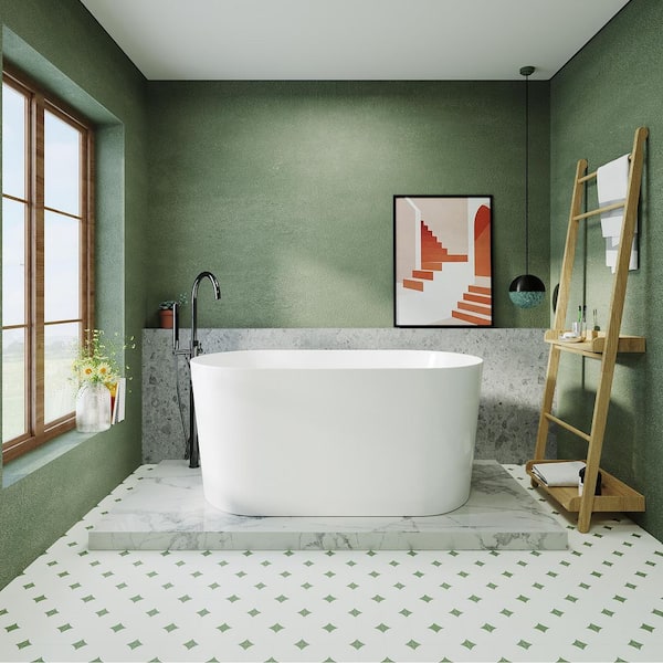 55 in. x 27.6 in. Acrylic Soaking Bathtub with Pop Up Chrome Drain, cUPC Certified, Glossy White