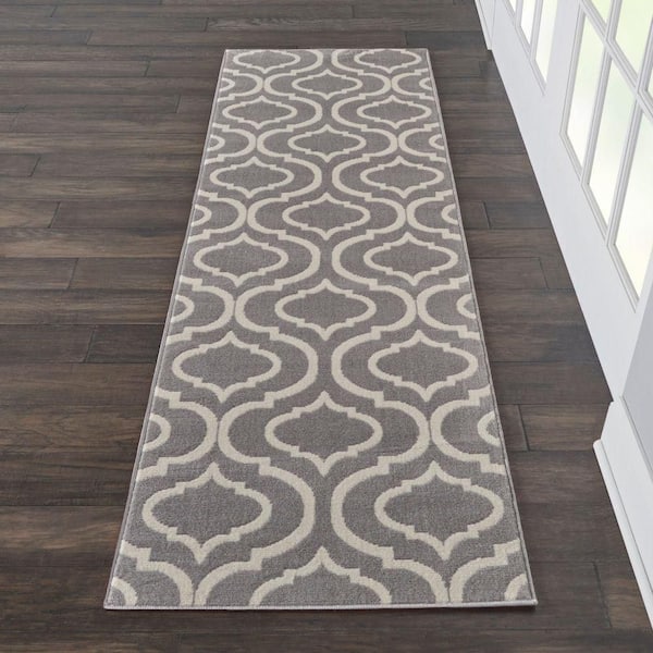 Jubilant Grey 2 ft. x 7 ft. Moroccan Farmhouse Kitchen Runner Area Rug
