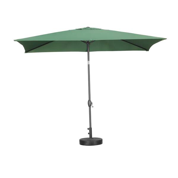 OVASTLKUY 6.5 ft. x 10 ft. Square Patio Outdoor Market Table Umbrella With Push Button Tilt and Crank in Green with Base