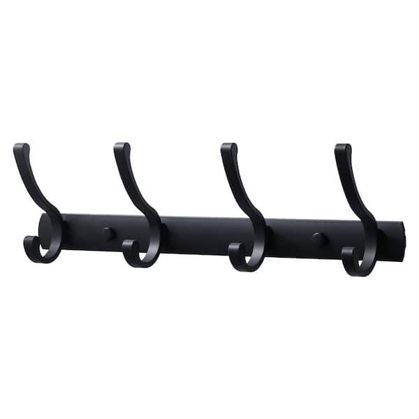 IVIGA 4.2 in. H Aluminum 20 lb. Load Capacity Wall Mount 4-Hook Coat Rack with Concealed Mounting Hardware in Matte Black
