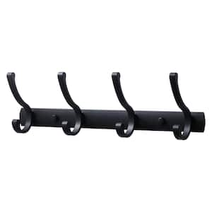 14 in. Aluminum Wall Mounted J-Hook Robe/Towel Hook in Black Coat Rack Hook Rail with 4-Hooks