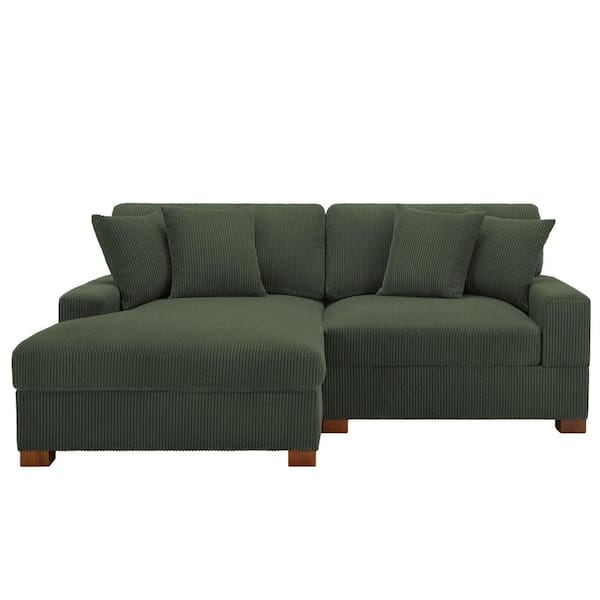 83.4 in. W Modern Square Arm 2-Piece Corduroy Fabric L-Shaped Sectional Sofa in. Green with Wood Legs
