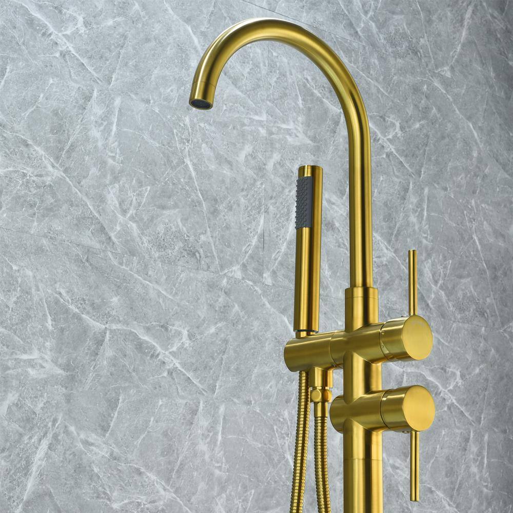 Brushed Gold Stainless Steel Freestanding Tub Faucet with Handshower